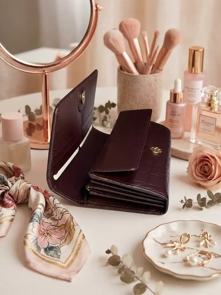 Genuine Leather Burgundy Wallet for Women