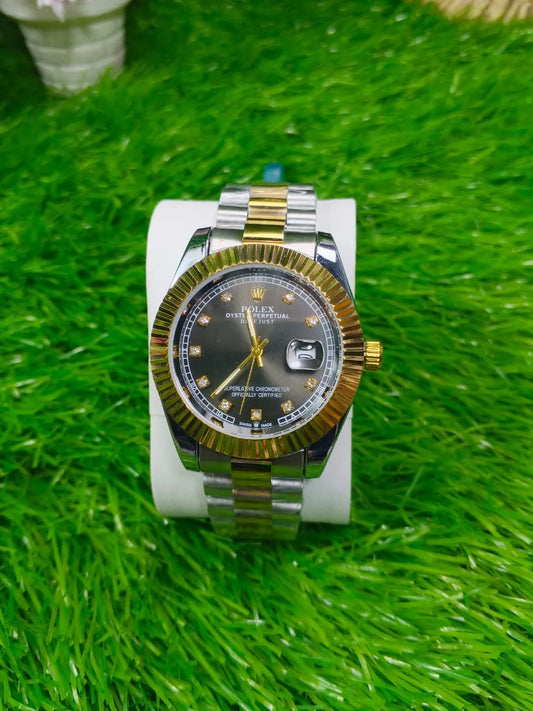 Men’s Two Tone Fluted Bezel Stainless Steel Watch
