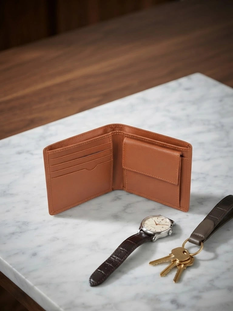 Men's Tan Leather Zipper Wallet