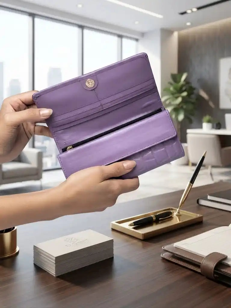 Purple Crocodile Leather Wallet for Women