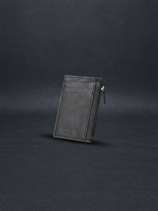Black Leather Zipper Card Holder Wallet for Men | Slim & Compact | RB Store
