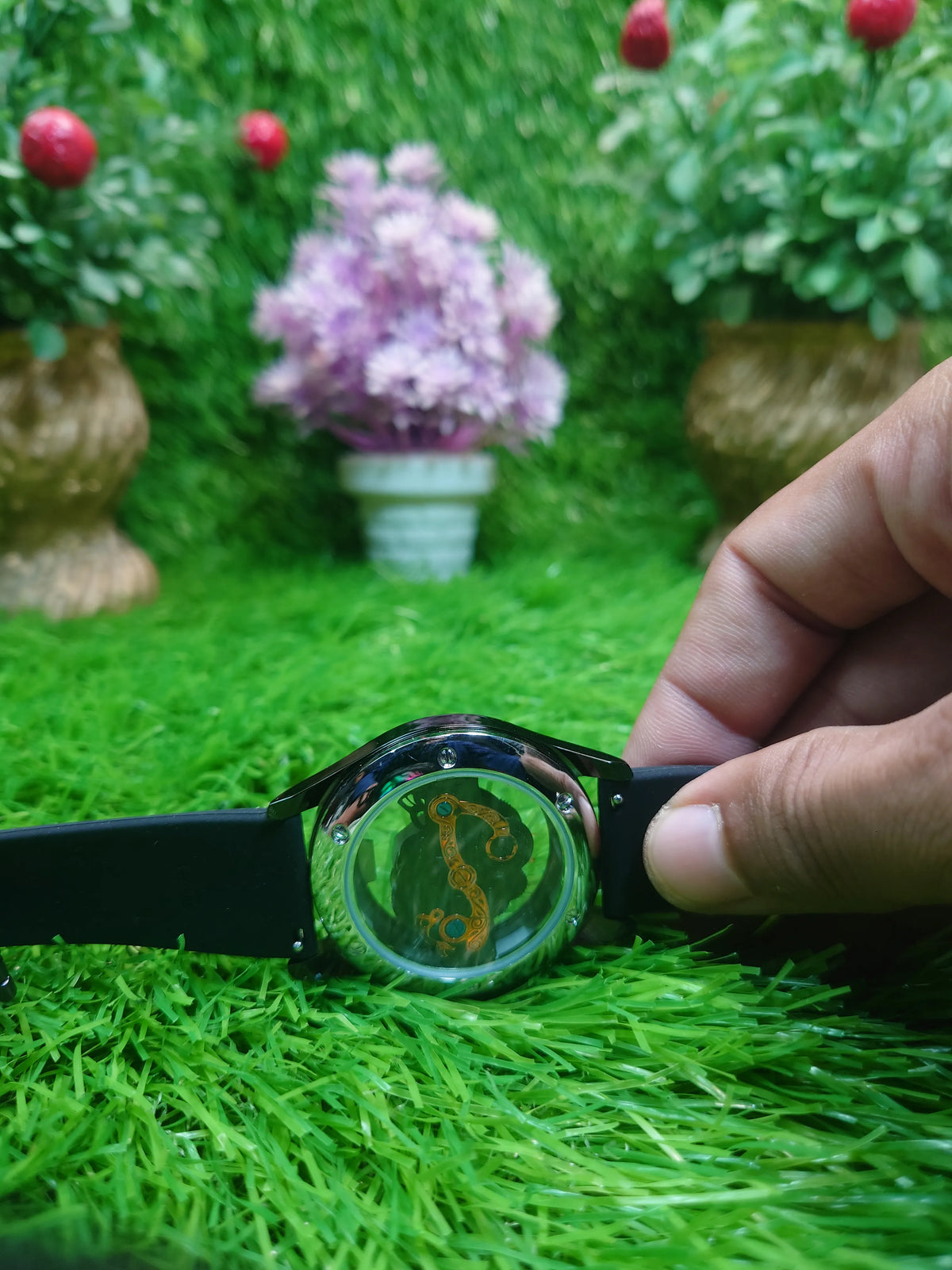 Men’s Skeleton Dial Watch Silver Case Rubber Strap