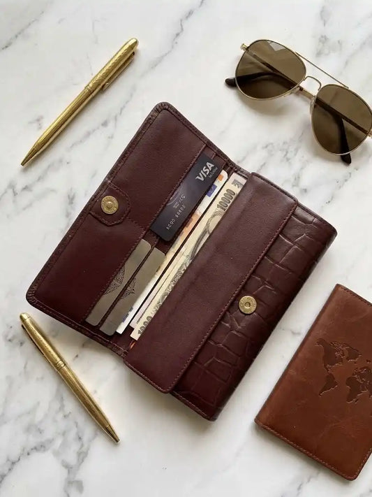 Genuine Leather Burgundy Wallet for Women