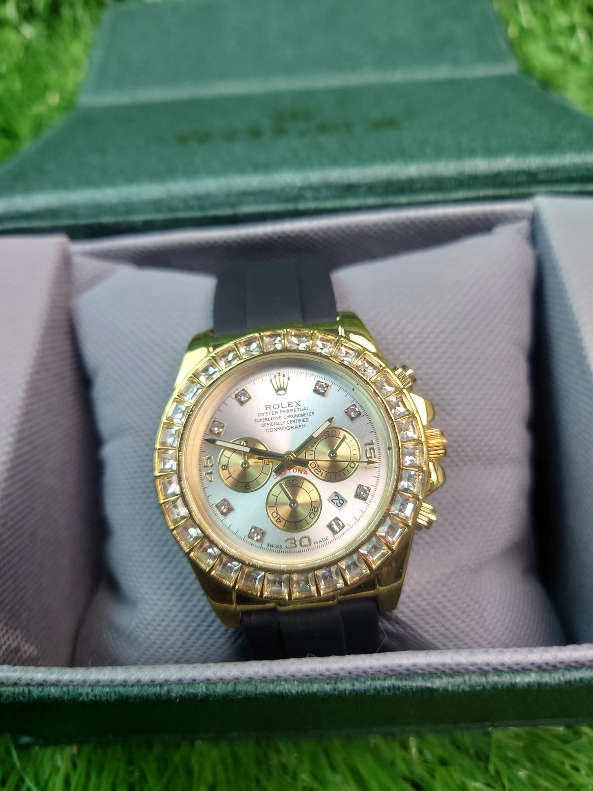Men’s Rainbow Bezel Gold Chronograph Watch