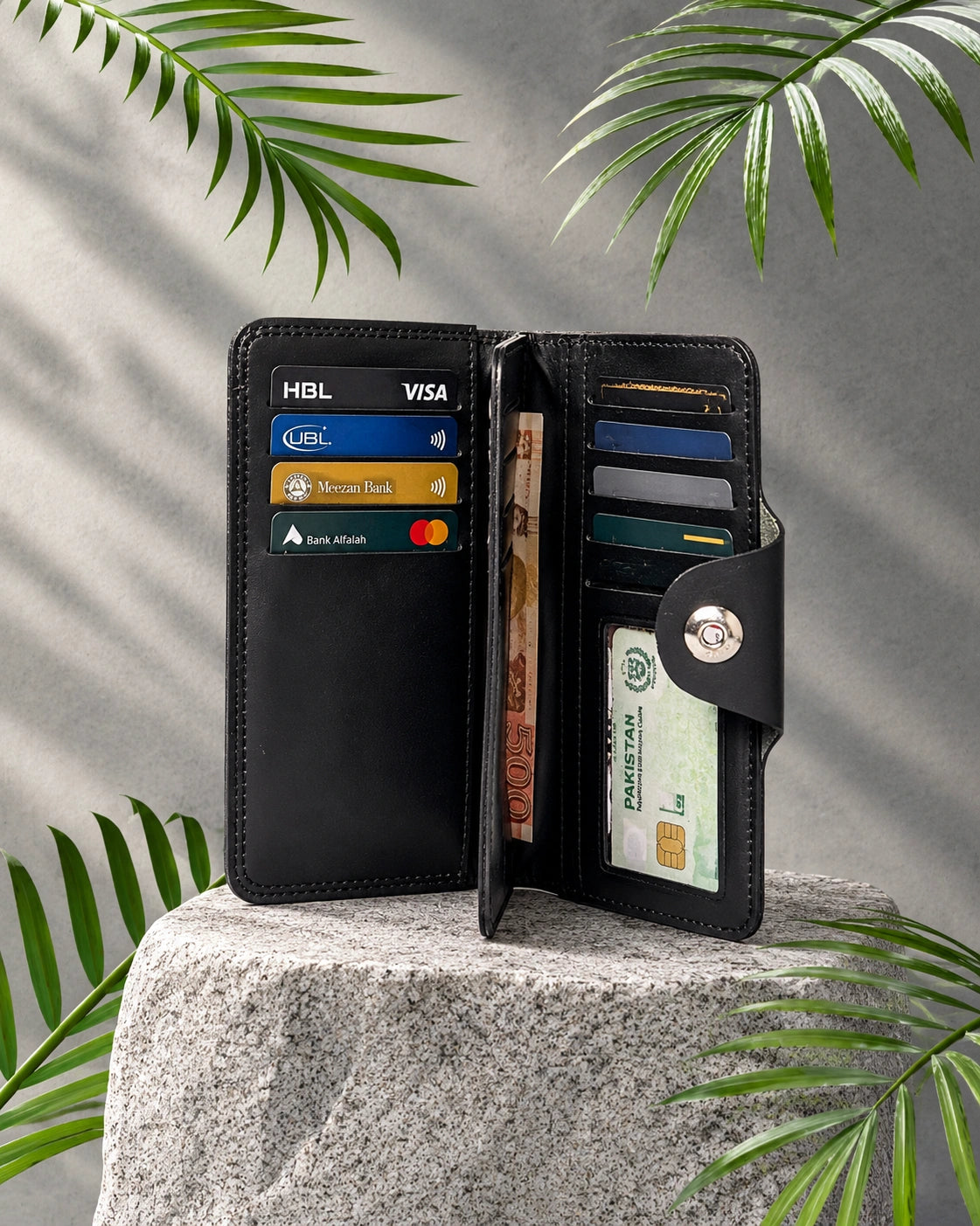 Black Leather Snap Wallet | Premium Men's Collection
