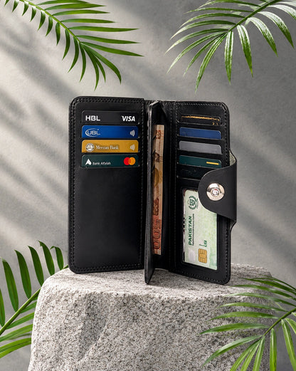 Black Leather Snap Wallet | Premium Men's Collection