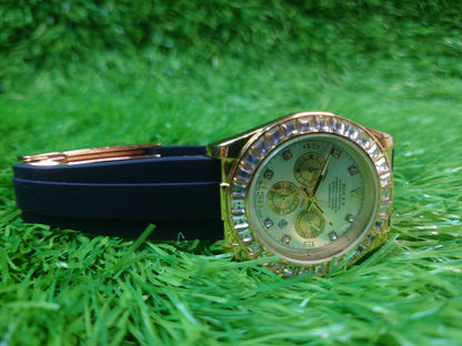 Men’s Rainbow Bezel Gold Chronograph Watch