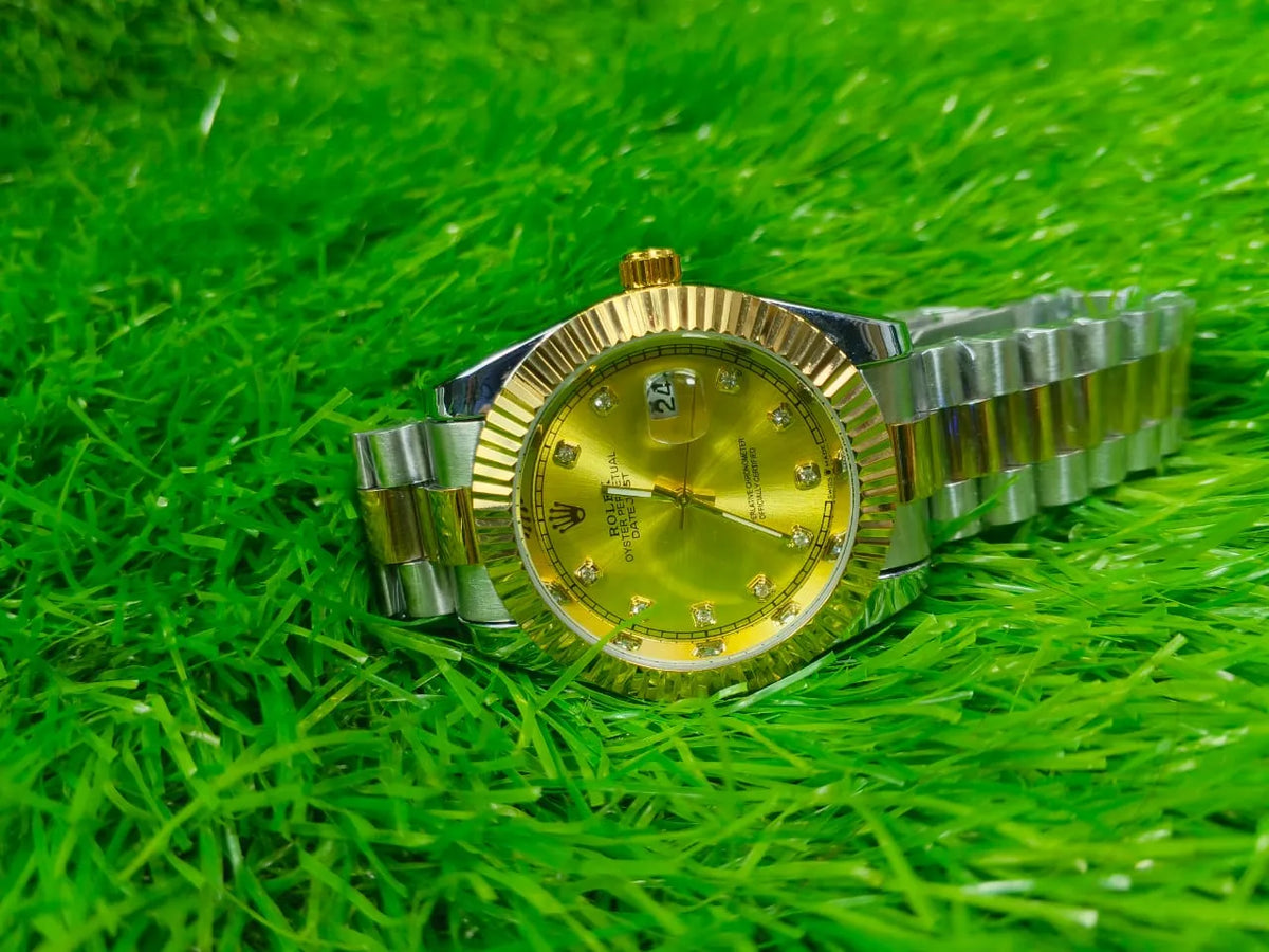 Men’s Two Tone Fluted Bezel Stainless Steel Watch