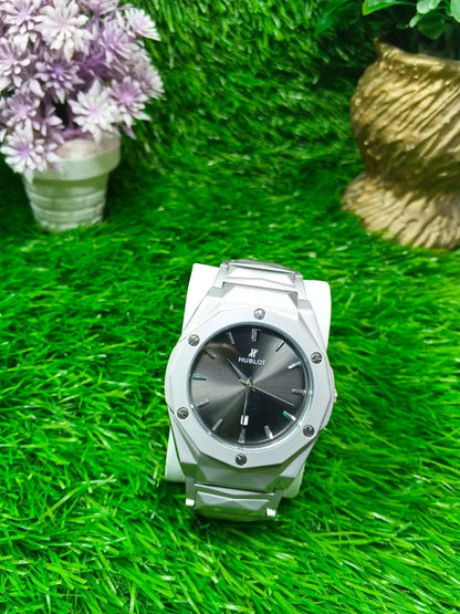 Men’s Diamond Cut Octagon Bezel Stainless Steel Watch