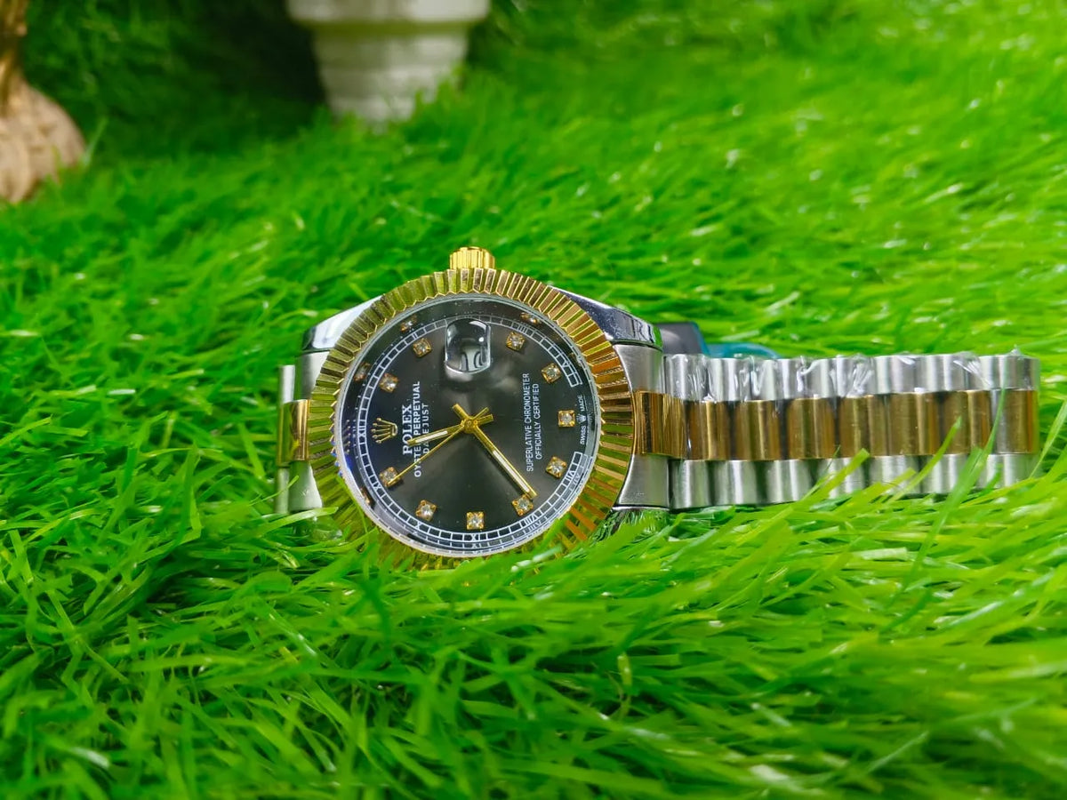 Men’s Two Tone Fluted Bezel Stainless Steel Watch