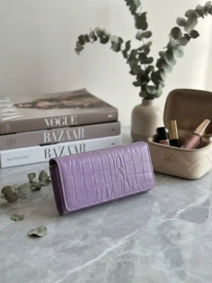 Purple Crocodile Leather Wallet for Women