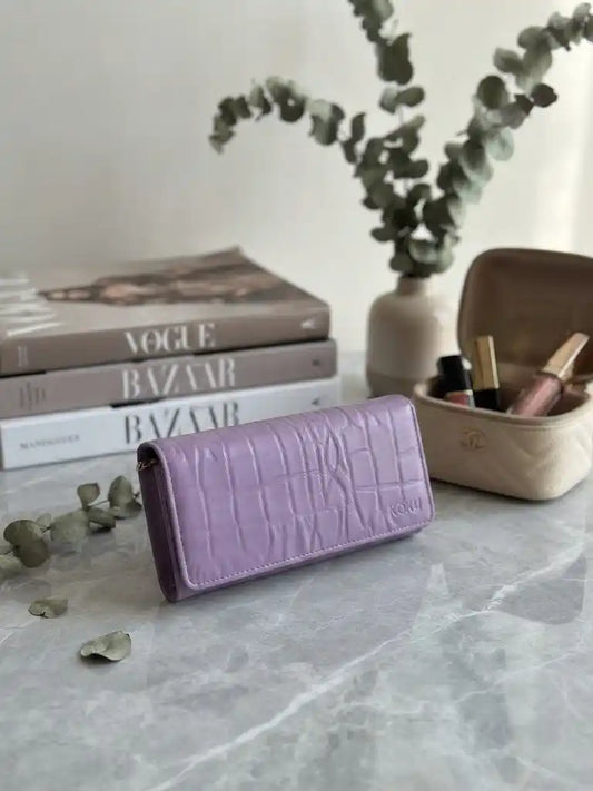 Purple Crocodile Leather Wallet for Women