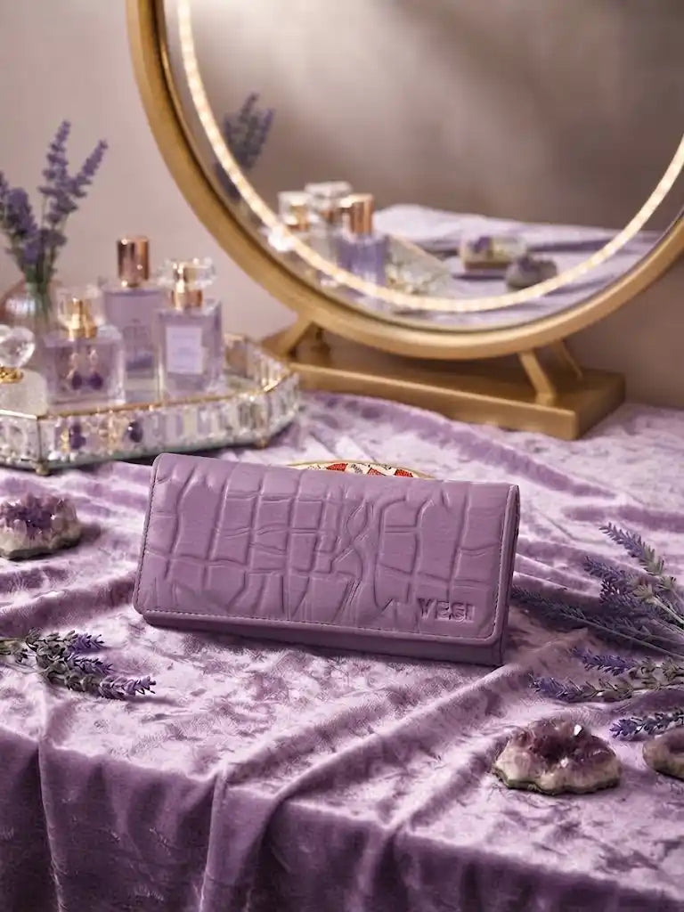 Purple Crocodile Leather Wallet for Women
