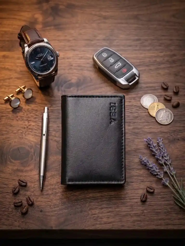 Men's Black Leather Card Holder Wallet