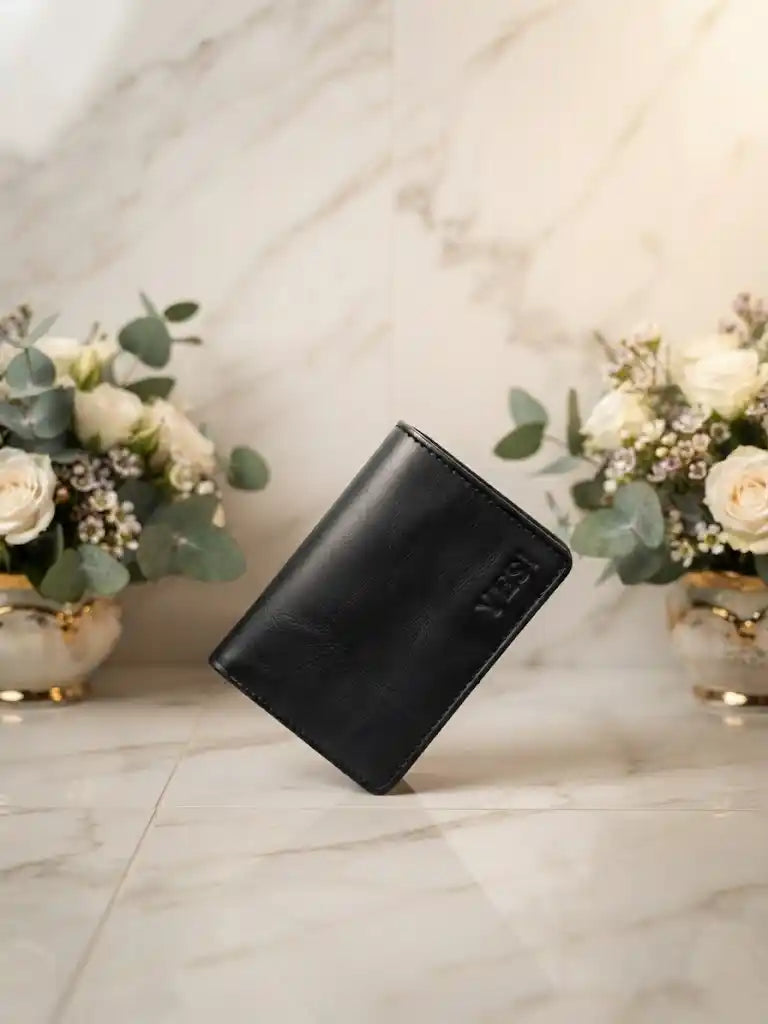 Men's Black Leather Card Holder Wallet
