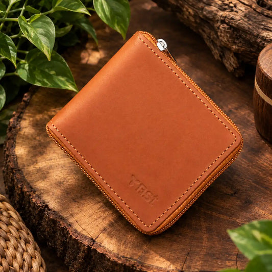 Men's Tan Leather Zipper Wallet