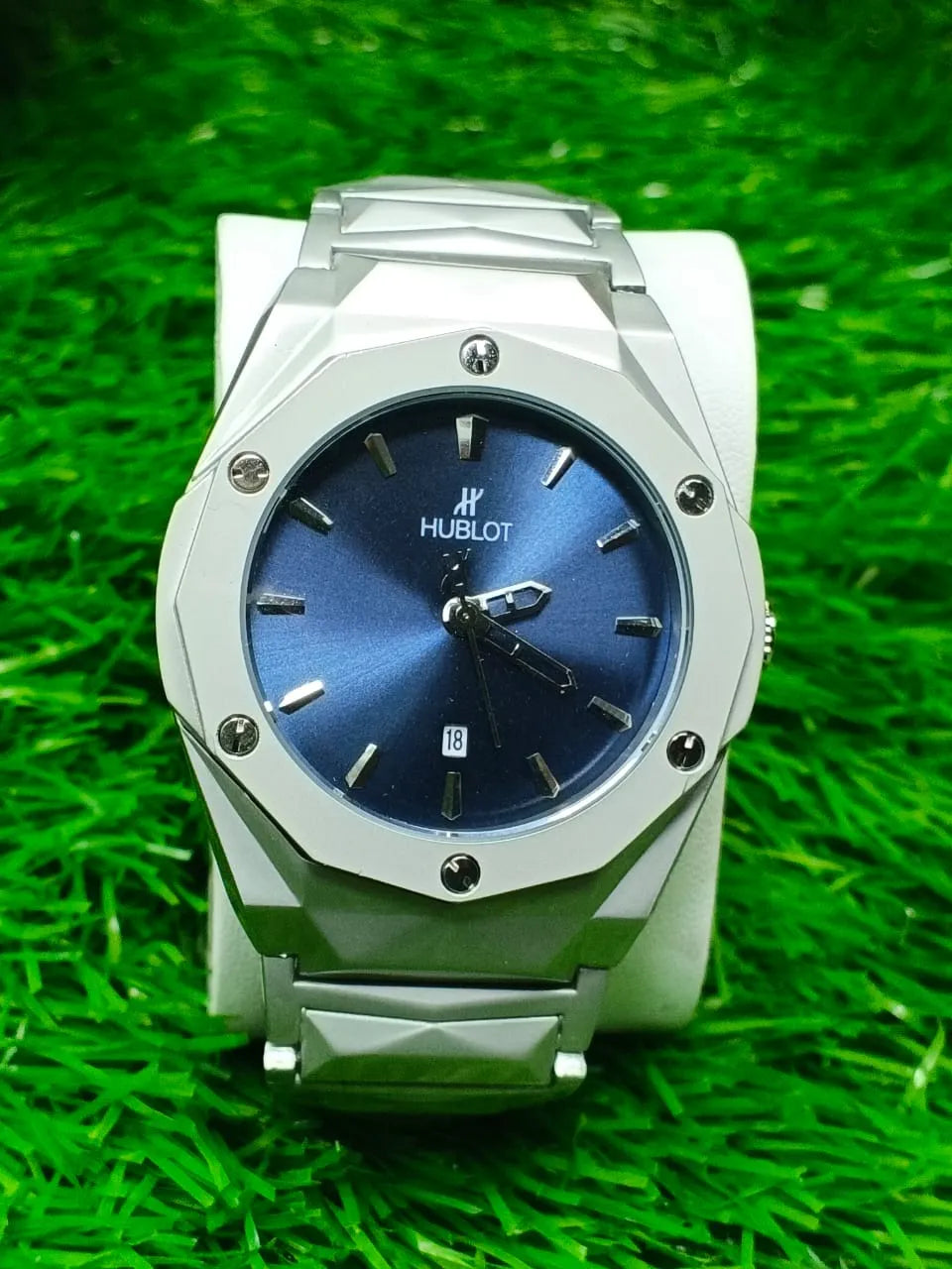 Men’s Diamond Cut Octagon Bezel Stainless Steel Watch