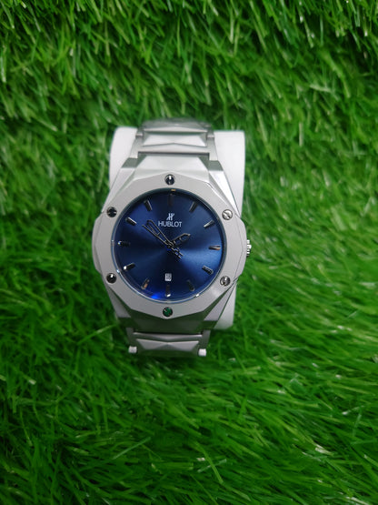 Men’s Diamond Cut Octagon Bezel Stainless Steel Watch
