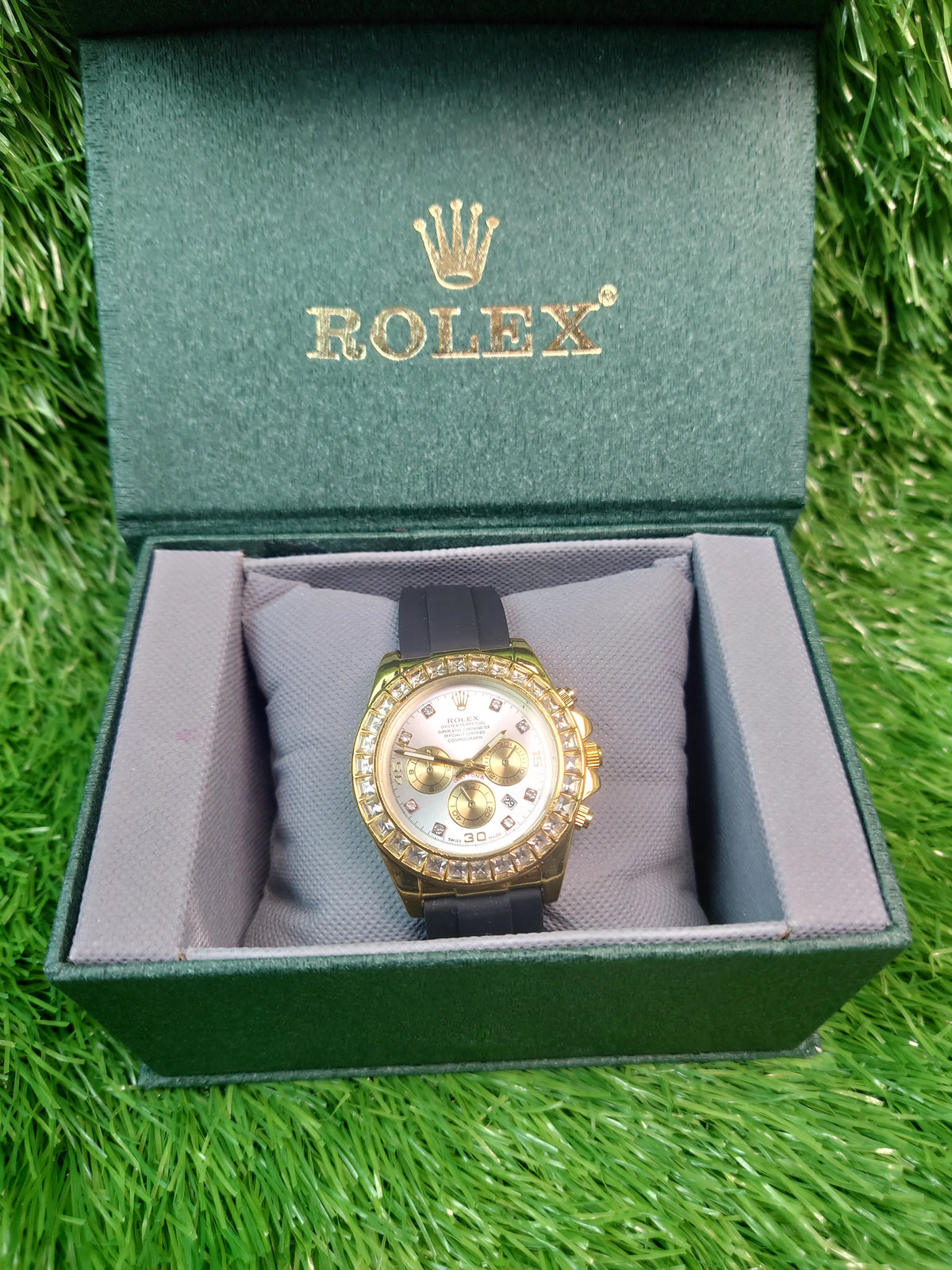 Men’s Rainbow Bezel Gold Chronograph Watch