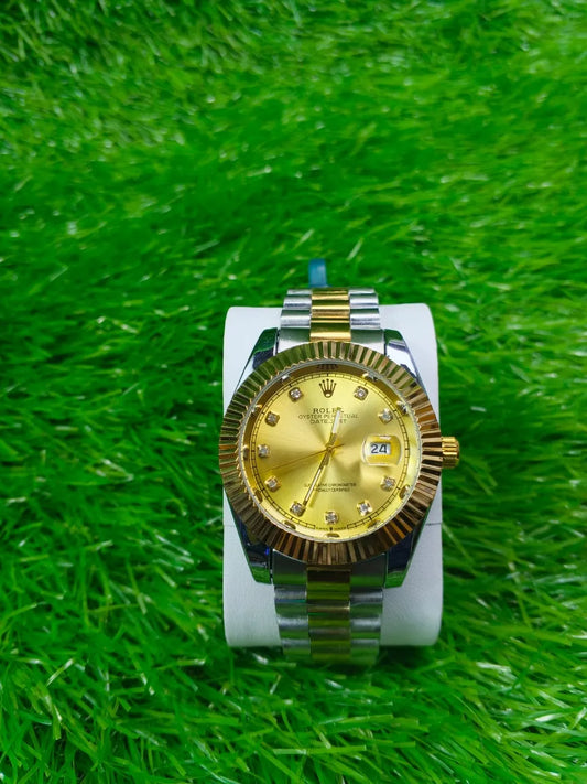 Men’s Two Tone Fluted Bezel Stainless Steel Watch