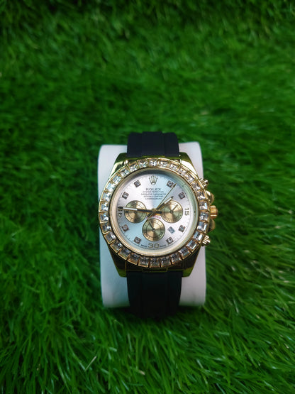 Men’s Rainbow Bezel Gold Chronograph Watch