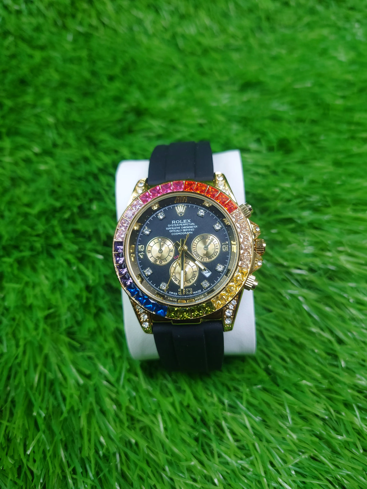 Men’s Rainbow Bezel Gold Chronograph Watch