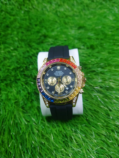 Men’s Rainbow Bezel Gold Chronograph Watch