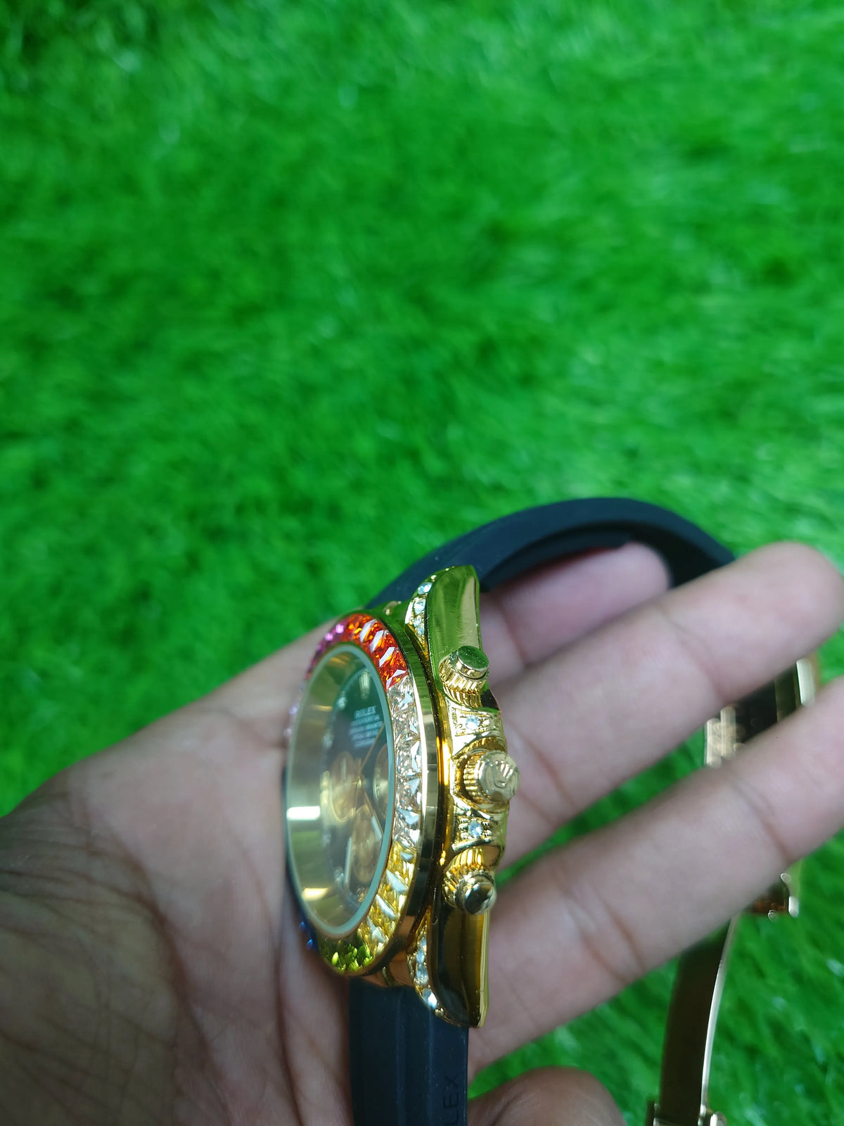Men’s Rainbow Bezel Gold Chronograph Watch