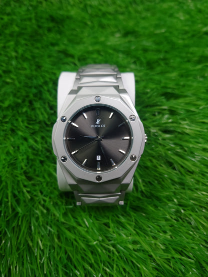 Men’s Diamond Cut Octagon Bezel Stainless Steel Watch
