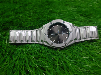 Men’s Diamond Cut Octagon Bezel Stainless Steel Watch
