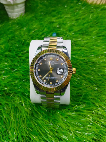Men’s Two Tone Fluted Bezel Stainless Steel Watch