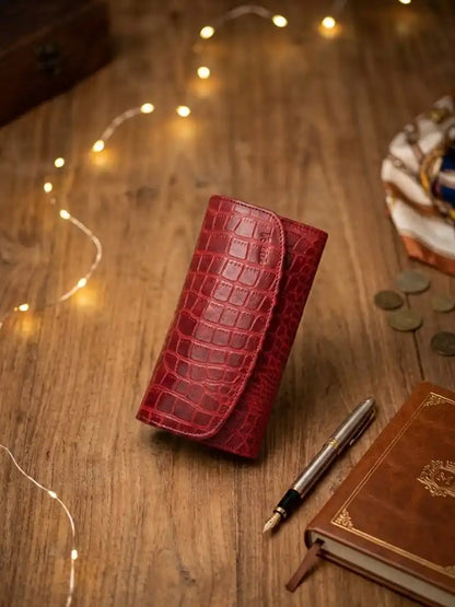 Red Crocodile Textured Genuine Leather Wallet