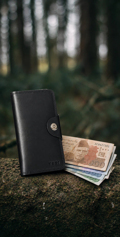 Black Leather Snap Wallet | Premium Men's Collection
