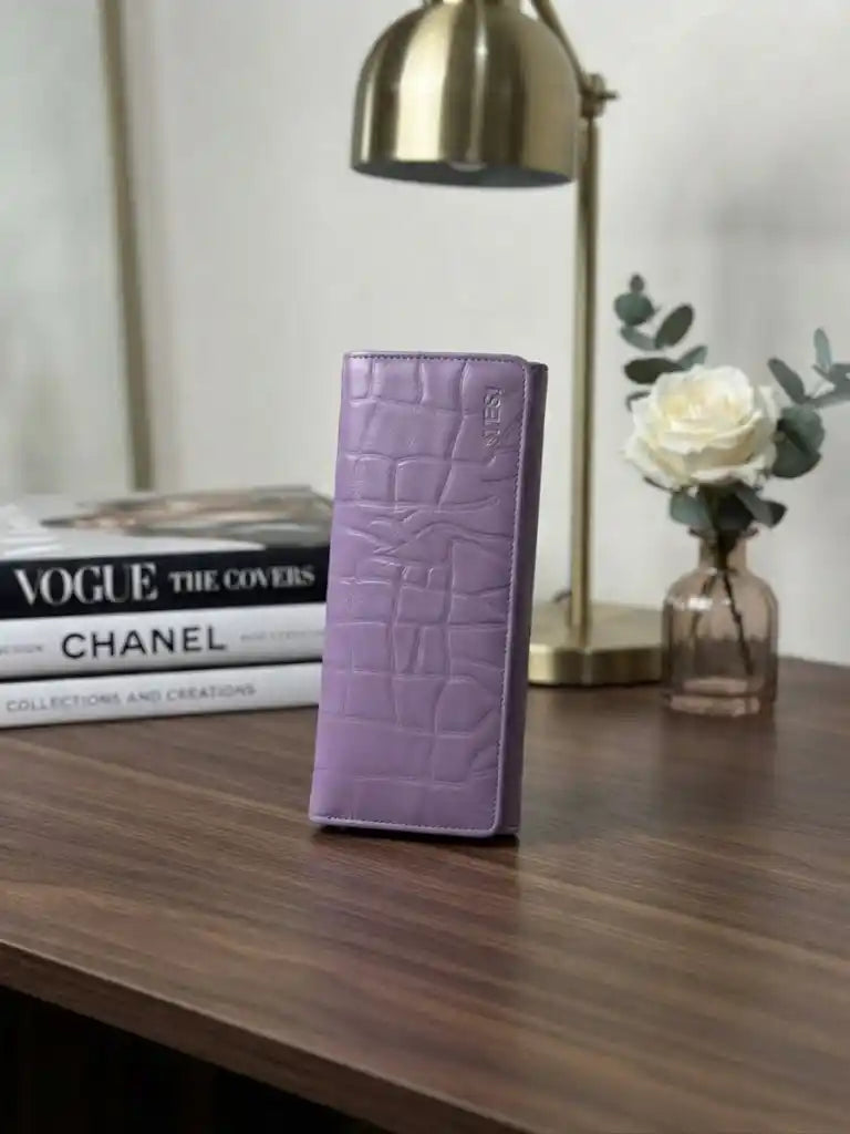 Purple Crocodile Leather Wallet for Women