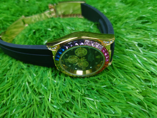 Men’s Rainbow Bezel Gold Chronograph Watch