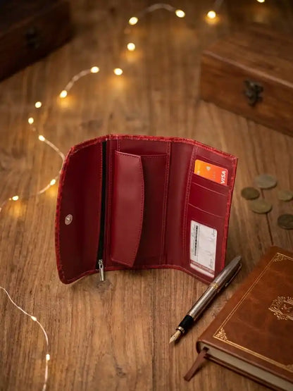 Red Crocodile Textured Genuine Leather Wallet