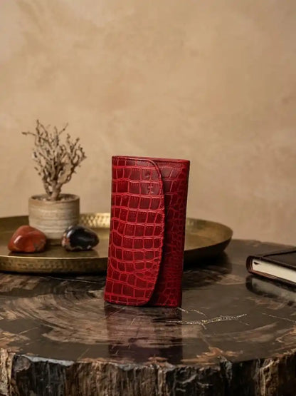 Red Crocodile Textured Genuine Leather Wallet