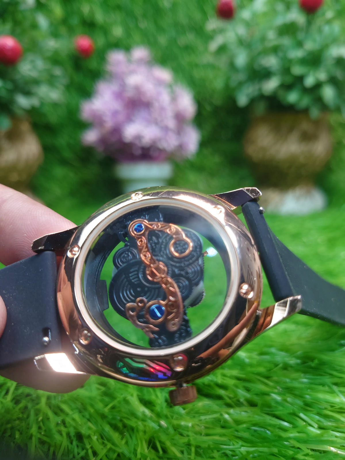 Men’s Skeleton Dial Watch Silver Case Rubber Strap
