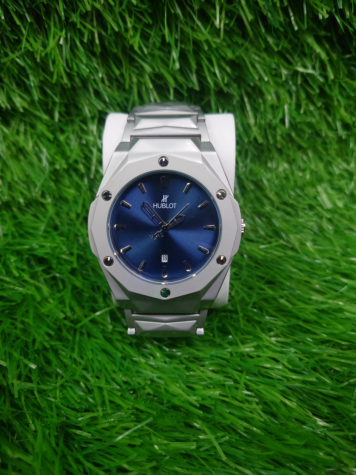 Men’s Diamond Cut Octagon Bezel Stainless Steel Watch