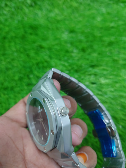 Men’s Diamond Cut Octagon Bezel Stainless Steel Watch
