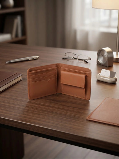 Men's Tan Leather Zipper Wallet