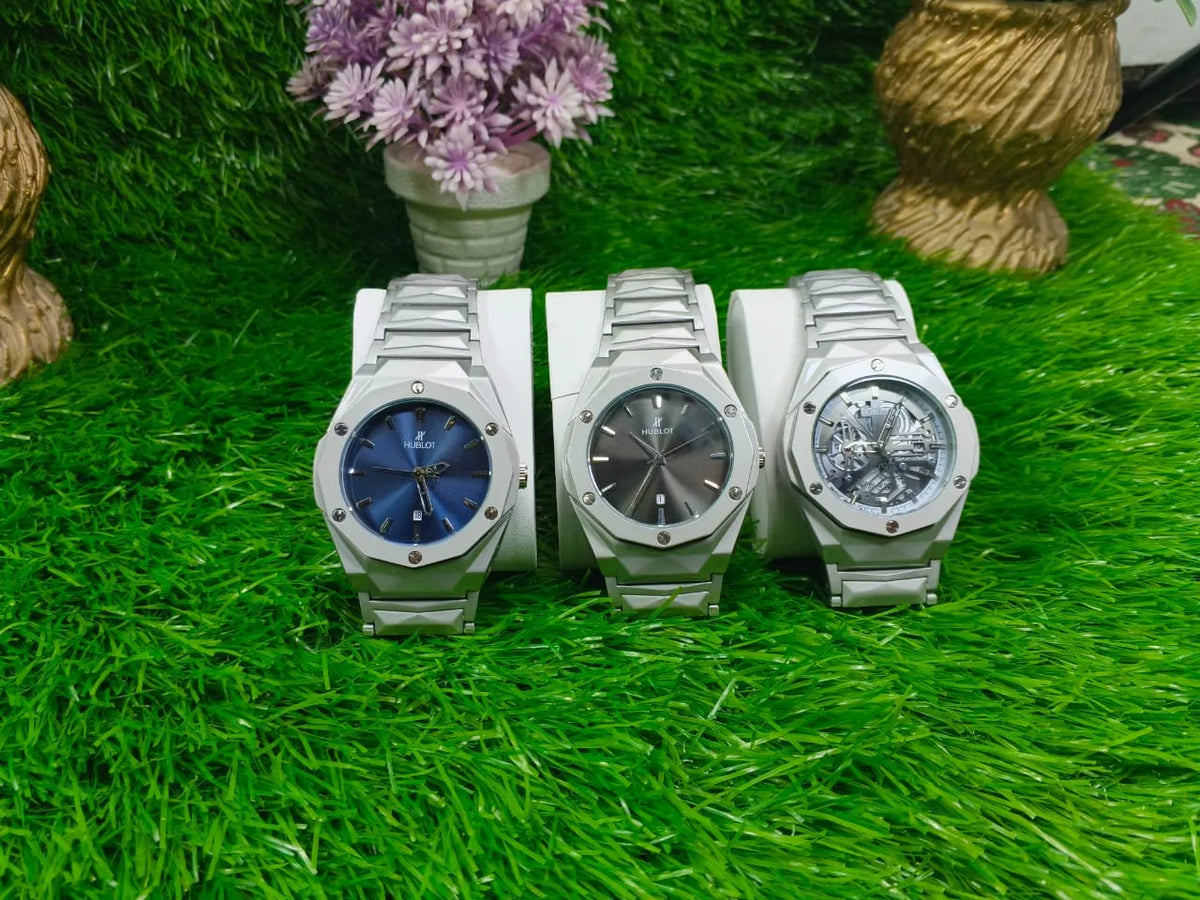 Men’s Diamond Cut Octagon Bezel Stainless Steel Watch