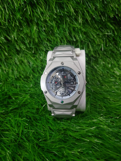 Men’s Diamond Cut Octagon Bezel Stainless Steel Watch