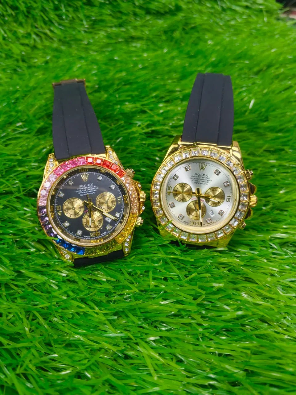 Men’s Rainbow Bezel Gold Chronograph Watch