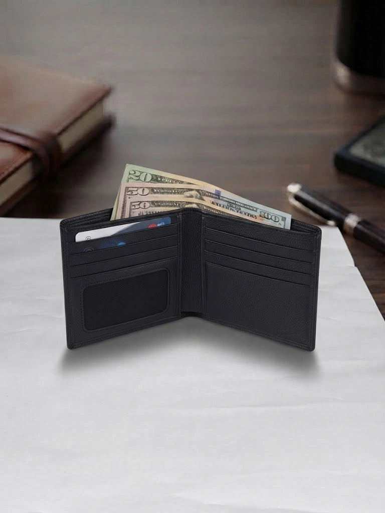 Black Leather Bifold Wallet for Men | Multi-Card Slot | RB Store