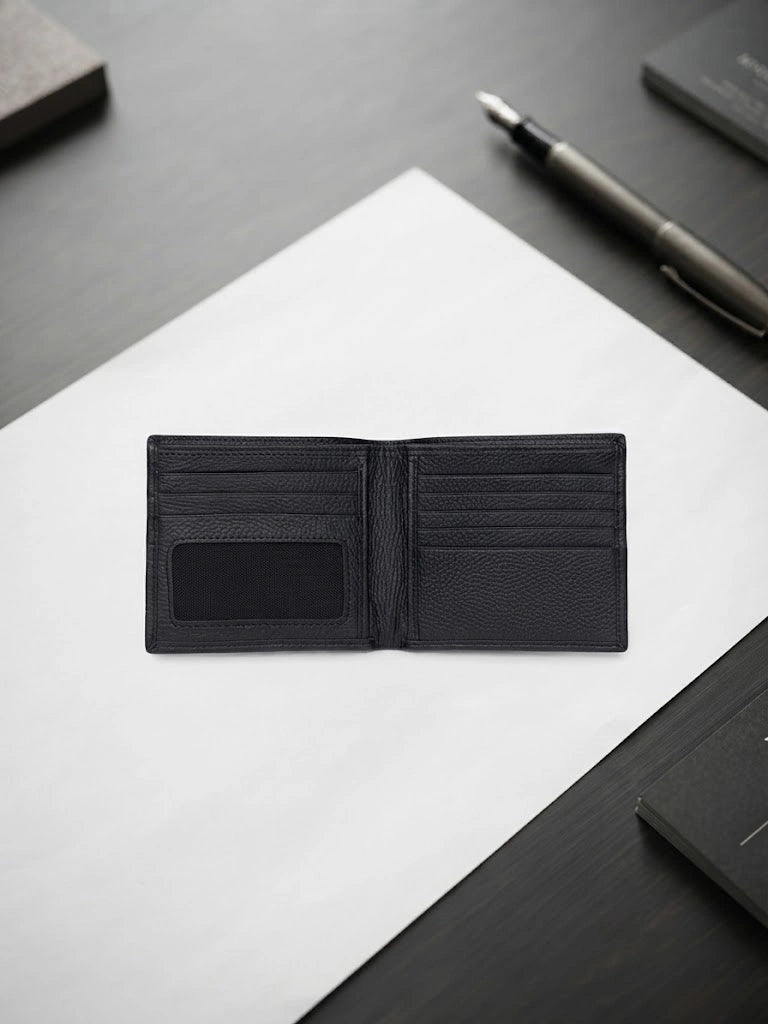 Black Leather Bifold Wallet for Men | Multi-Card Slot | RB Store