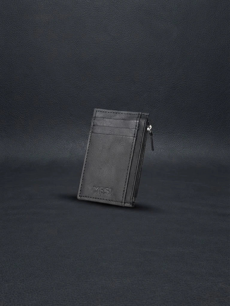 Black Leather Zipper Card Holder Wallet for Men | Slim & Compact | RB Store