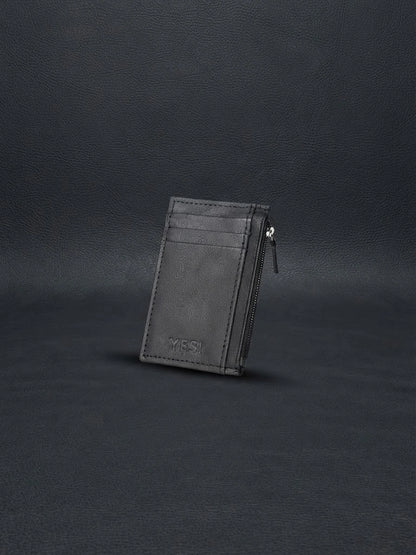 Black Leather Zipper Card Holder Wallet for Men | Slim & Compact | RB Store