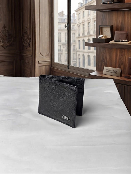 Black Textured Leather Bifold Wallet for Men | Slim Card Holder | RB Store
