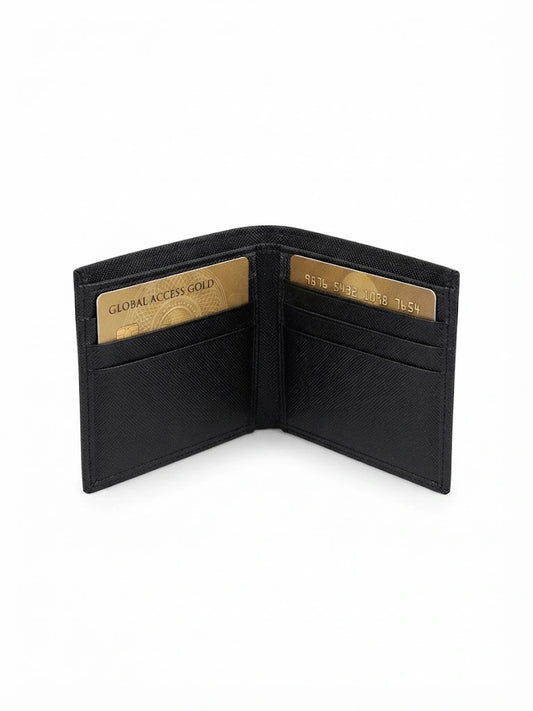 Black Textured Leather Bifold Wallet for Men | Slim Card Holder | RB Store